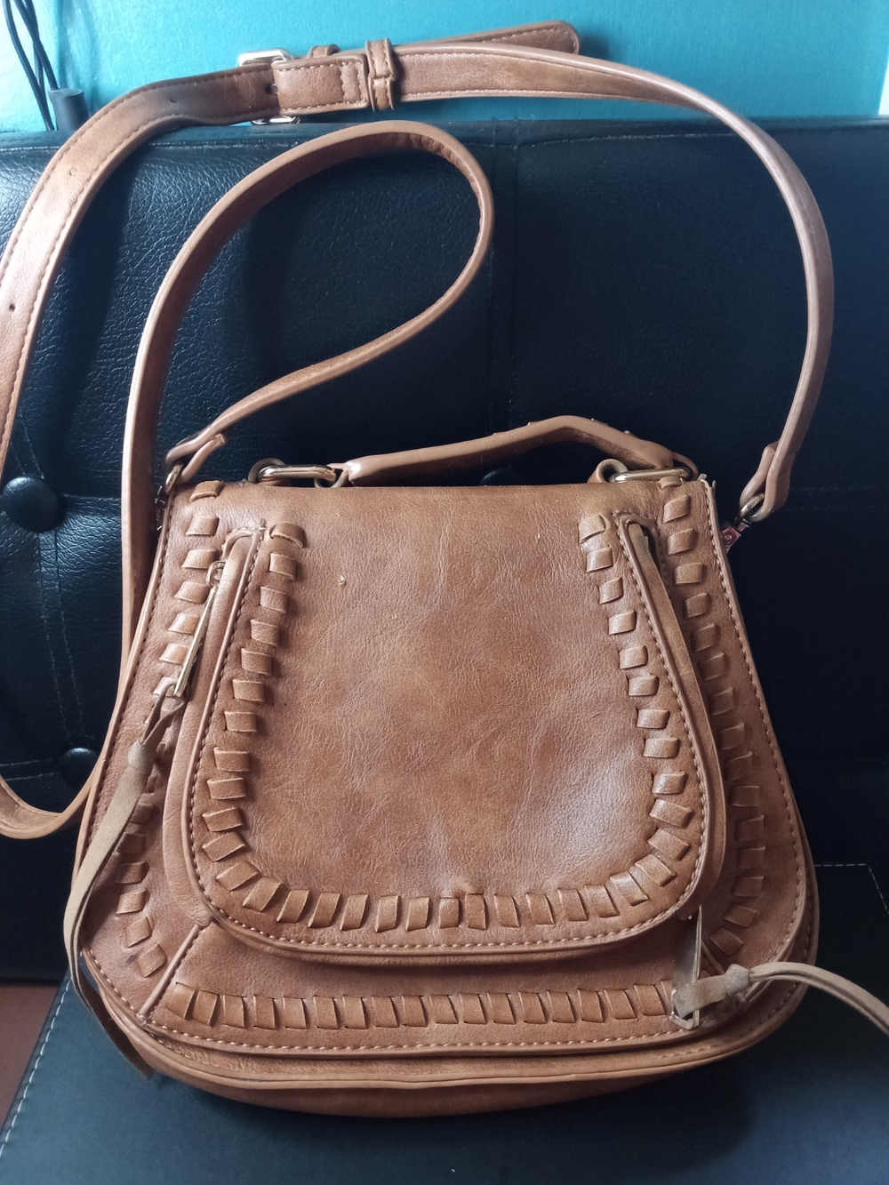Urban Expressions Tan Woven Flap Crossbody Bag